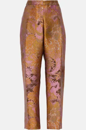 DRIES VAN NOTEN Printed metallic mid-rise straight pants