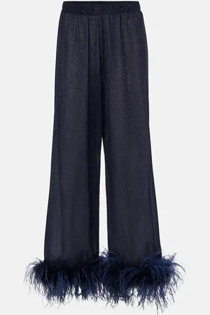 Oseree LumiÃ¨re Plumage feather-trimmed lamÃ© pants