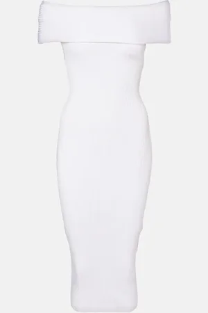 MUGLER Ribbed-knit off-shoulder midi dress
