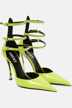 VERSACE Pin-Point embellished leather pumps