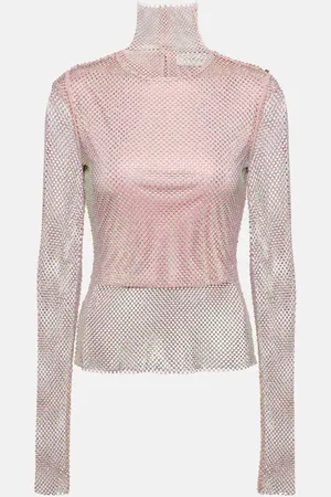 Sportmax Fishnet embellished turtleneck top