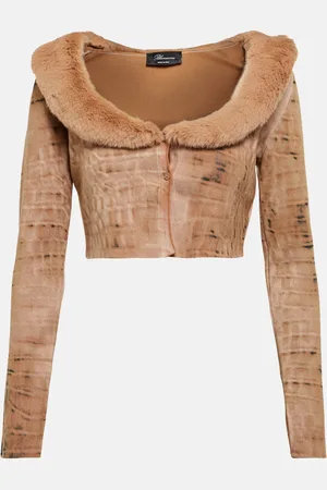 BLUMARINE Faux fur-trimmed cropped cardigan
