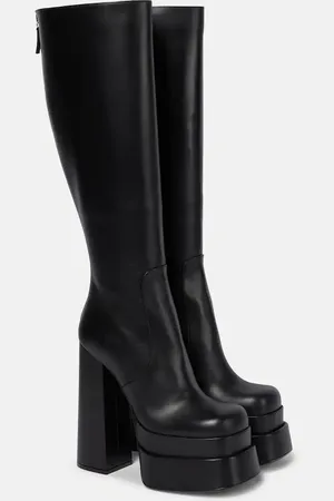 VERSACE Leather platform knee-high boots