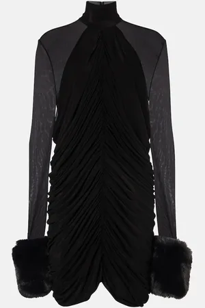 MAGDA BUTRYM Gathered faux fur-trimmed mesh minidress