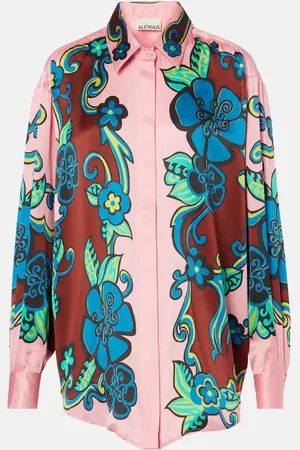 ALÉMAIS Floral puff-sleeve silk satin shirt