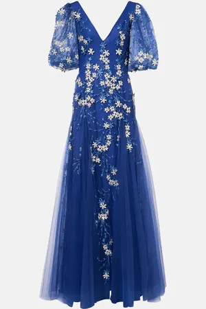 Costarellos Floral-appliquÃ© tulle gown