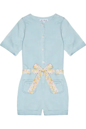 Tartine Et Chocolat Floral belted chambray playsuit