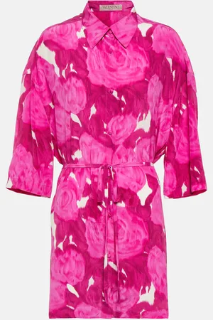 VALENTINO Belted floral silk shirt dress