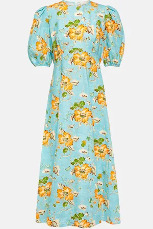 ALÉMAIS Floral puff-sleeve linen midi dress