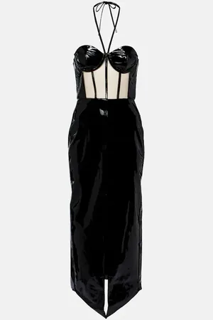 DAVID KOMA Corset patent leather midi dress