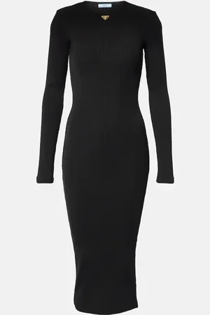 Prada Logo ribbed-knit midi dress