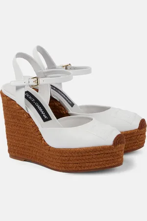 Dolce & Gabbana Logo embroidered leather wedge espadrilles