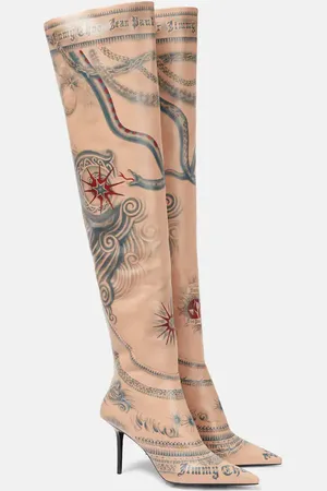 Jimmy Choo X Jean Paul Gaultier Tattoo leather over-the-knee boots