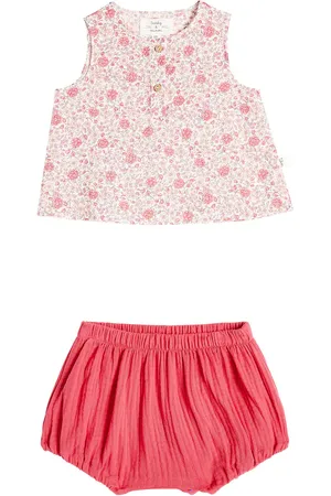 Il gufo Baby floral cotton dress and bloomers set