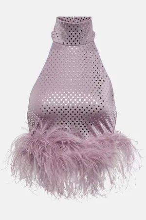 Oseree Disco Plumage feather-trimmed top