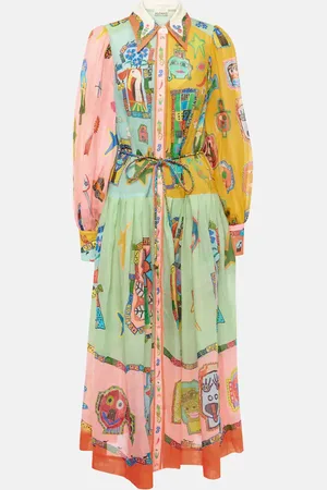 ALÉMAIS Printed belted ramie shirt dress