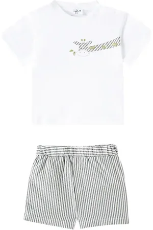 Il gufo Baby striped cotton T-shirt and shorts set