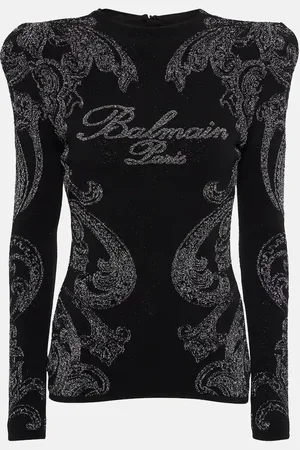 Balmain Logo paisley cotton-blend jersey top