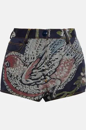 Etro Embroidered high-rise denim shorts