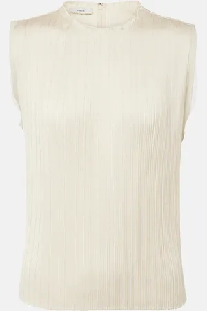 Vince Chiffon-trimmed pleated satin top