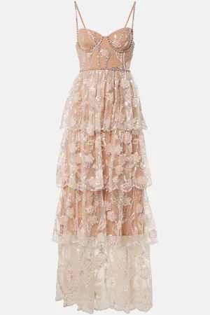 Self-Portrait Embellished tiered corset gown