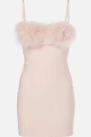 BLUMARINE Feather-trimmed jersey minidress