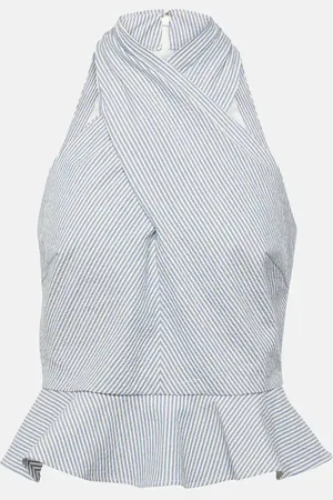 VERONICA BEARD Drey striped halterneck cotton top