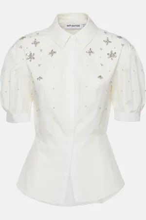 Self-Portrait Embellished cotton shirt