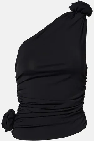 MAGDA BUTRYM Floral-appliquÃ© one-shoulder jersey top