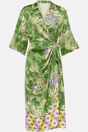 DRIES VAN NOTEN Printed satin wrap dress