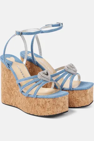 Mach & Mach Double Heart denim wedges