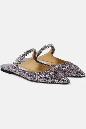 Jimmy Choo Bing embellished leather-trimmed mules