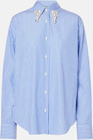 Prada Embellished striped cotton poplin shirt