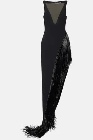 DAVID KOMA Fringed asymmetric cady gown