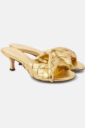 Bottega Veneta Blink Intrecciato 50 metallic leather mules
