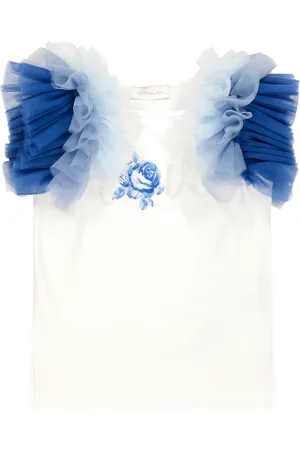 MONNALISA Tulle-trimmed embellished jersey T-shirt