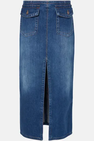 Chloé Front-slit denim midi skirt