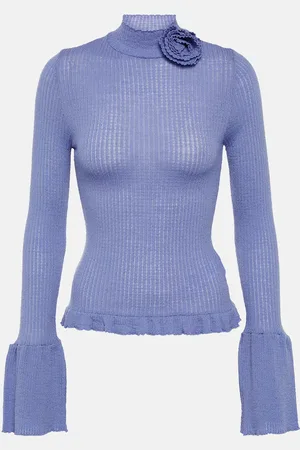 BLUMARINE Ruffle-trimmed ribbed-knit wool sweater