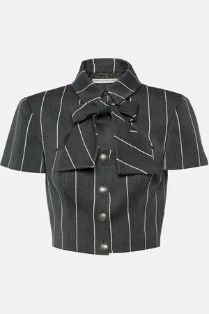 Alessandra Rich Pinstripe cropped wool-blend jacket