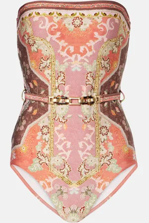 ZIMMERMANN Wylie belted printed bandeau swimsuit