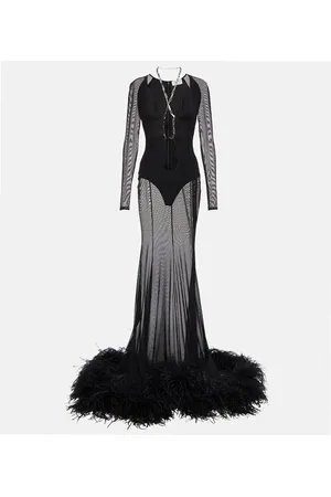 The Attico Feather-trimmed cutout gown