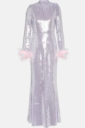 Self-Portrait Feather-trimmed sequined gown