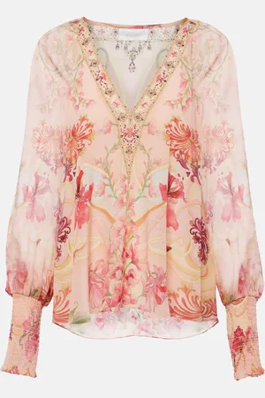 Camilla Blossoms and Brushstrokes floral silk blouse
