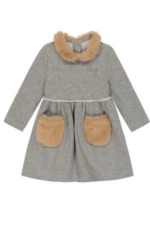 Il gufo Baby faux fur-trimmed cotton dress
