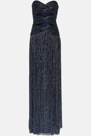 Costarellos Moreau cut-out metallic plissÃ© gown
