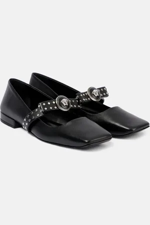 VERSACE Gianni Ribbon studded leather ballet flats