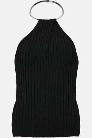 GALVAN Rhea metallic halterneck top