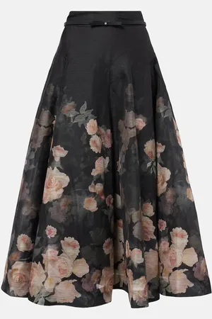 ZIMMERMANN Crush Flared linen and silk midi skirt