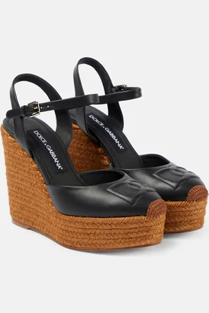 Dolce & Gabbana Logo embroidered leather wedge espadrilles