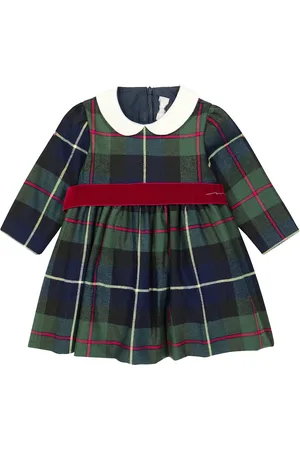 Il gufo Baby tartan velvet-trimmed dress